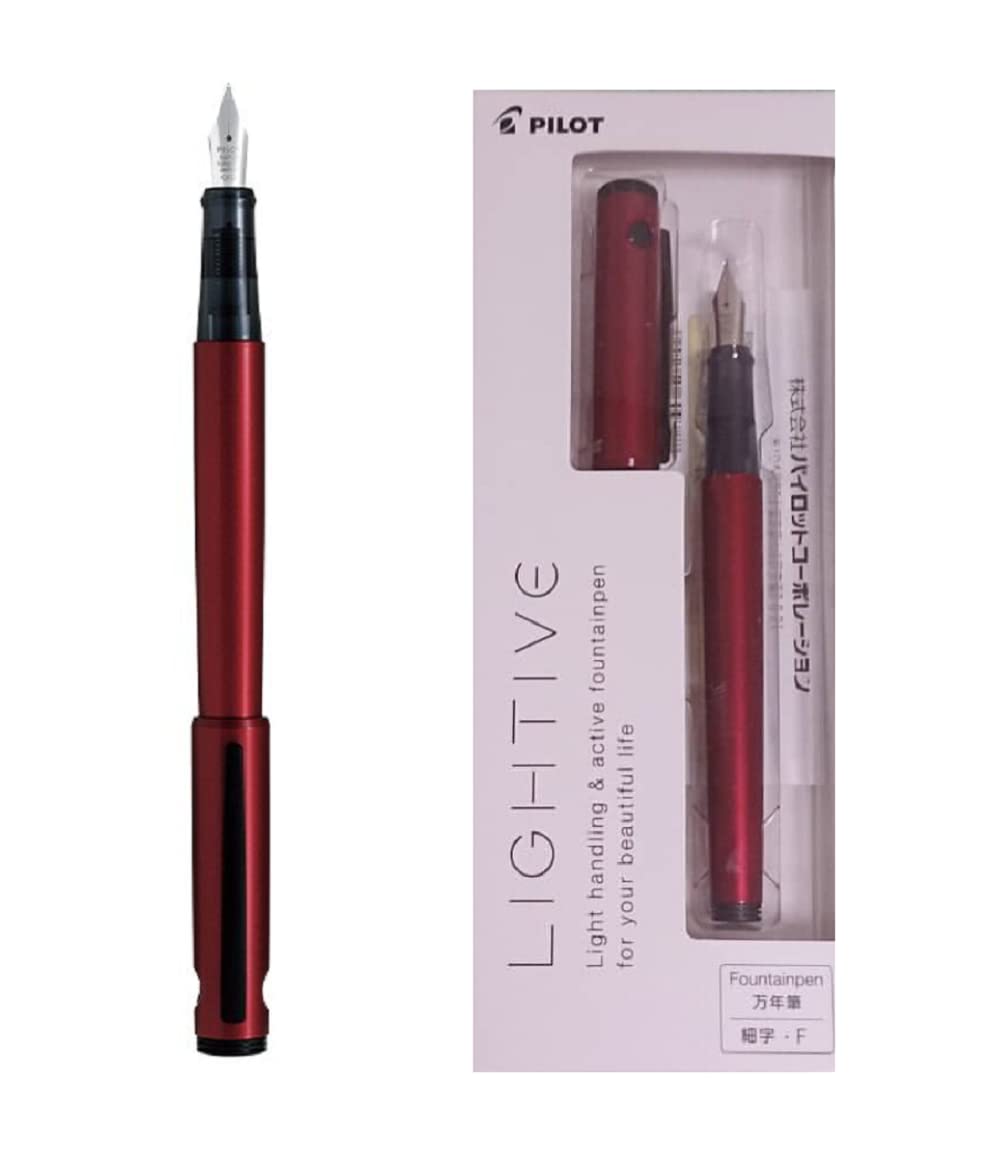 Pilot Fountain Pen LIGHTIVE Active Red Fine Point FLT-2SR-ARF Black Ink With Kanji LOVE Sticker 0.53 x 5.59 in