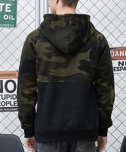 Image of AOTORR Men's Pullover Hoodie Blend Fleece Long Sleeve Contrast Color Military Sweatshirt with Kanga Pocket