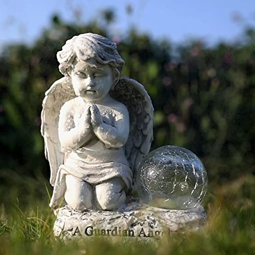 Foreby Angel Decor Praying Cherubs Statue Garden Decor, Angel Garden Figurines Outdoor Decoration,Baby Angel Garden Statue With Solar Crackle Glass Globe For Lawn Patio Decorations #TOP6