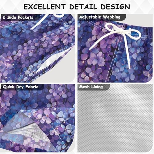 Pigsaly Boys Swim Trunks Blue Wisteria Purple Lavender Flower Boys Board Shorts Swimsuit Swimwear Summer Bathing Suit XS3
