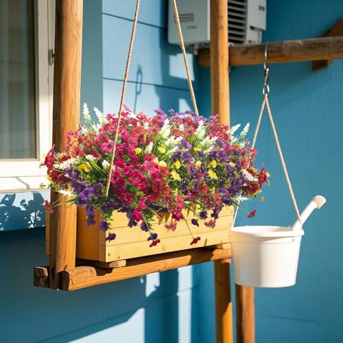 Image of Grunyia 20 Bundles Artificial Flowers Outdoor No Fade UV Resistant Fake Plastic Flowers Faux Plants for Garden Patio Porch Window Box Home Wedding Farmhouse Hanging Decor