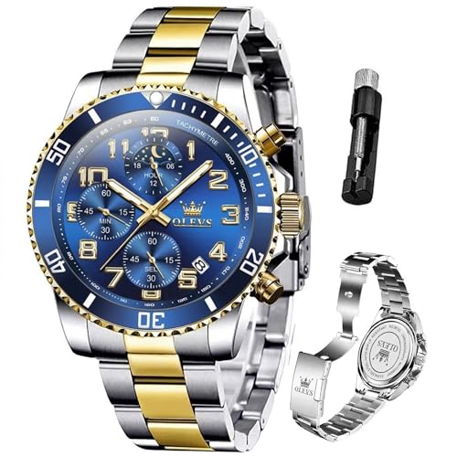 Image of OLEVS Mens Stainless Steel Watch Fashion Luxury Big Face Analog Waterproof