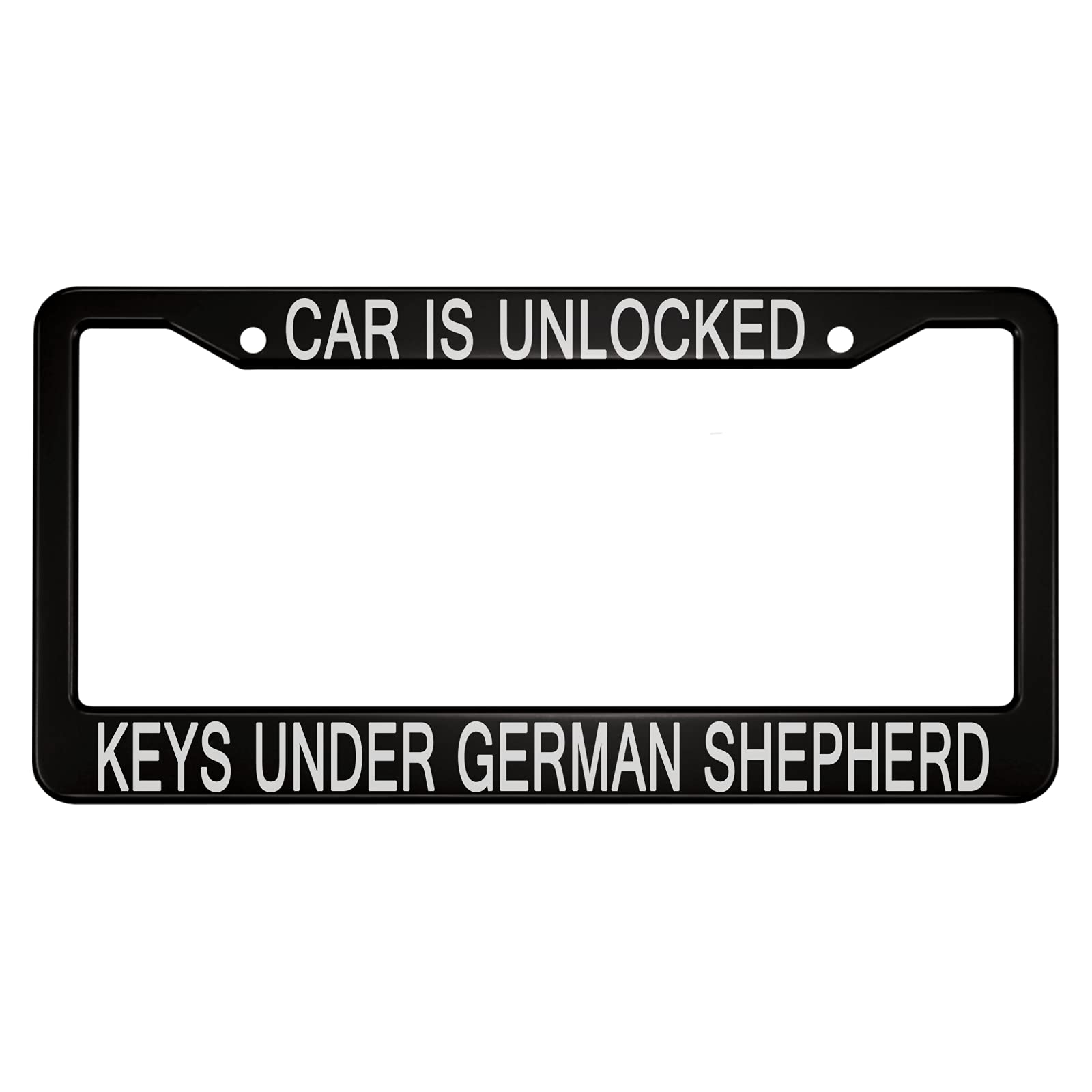 oFloralCar is Unlocked Keys Under German Shepherd Aluminum Alloy License Plate Frame Dog Pet Clever Applicable to US Standard Car Metal Front Car Tag Frame Holder for Women Men(1 Pack)