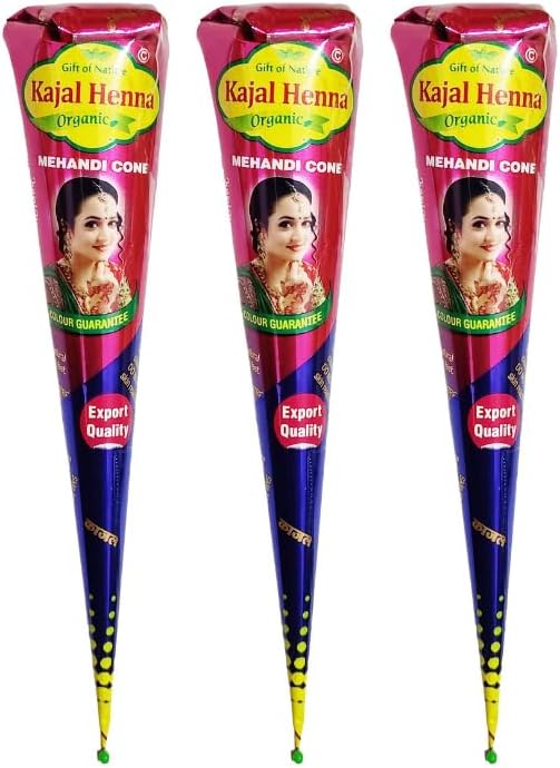 Fresh Dark Brown Kajal Henna Cones for Natural Temporary Tattoos Kajal Mehndi Cone for Temporary Tattoos and Body Art (Pack of 3)