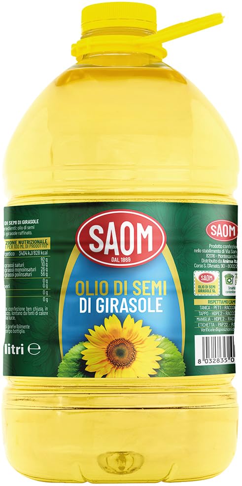 Saom Olio di Semi Girasole in Bottiglia PET da 5 Litri Per Tutti Gli Usi Olio Cucina