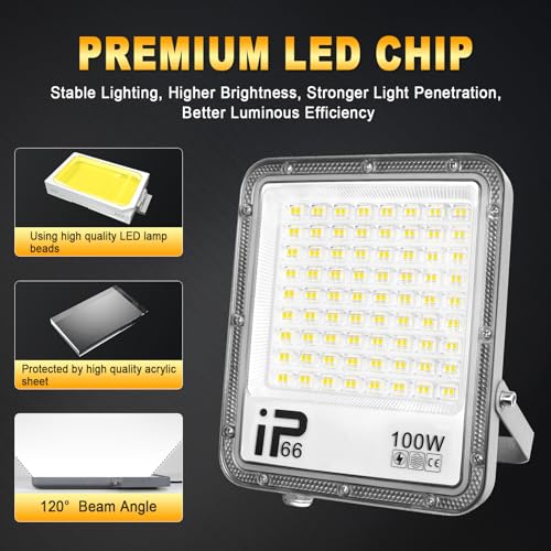 RIGIDON 2 Pcs Outdoor Flood LED Work Light, 100W 10000 LM Floodlight - Image 3