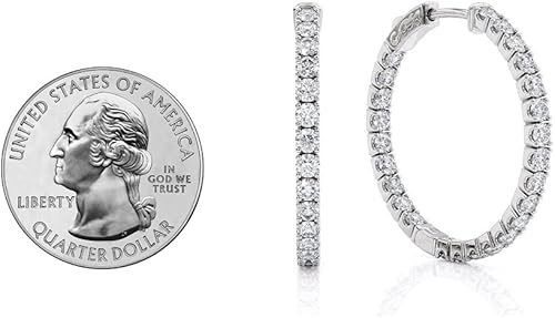 Vista 3 de Aretes de aro con diamantes de 1 quilate para mujer en oro blanco de 14 k G-H con cierre seguro Beverly Hills Jewelers, Metal Gema, Diamante