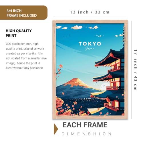 Image of kotart Japanese City View Wall Framed Posters | Aesthetic Japan Theme City View Framed Poster for Living Room Bedroom Gaming Room Studio Wall Decor Set Of 3 (13X17 inch)