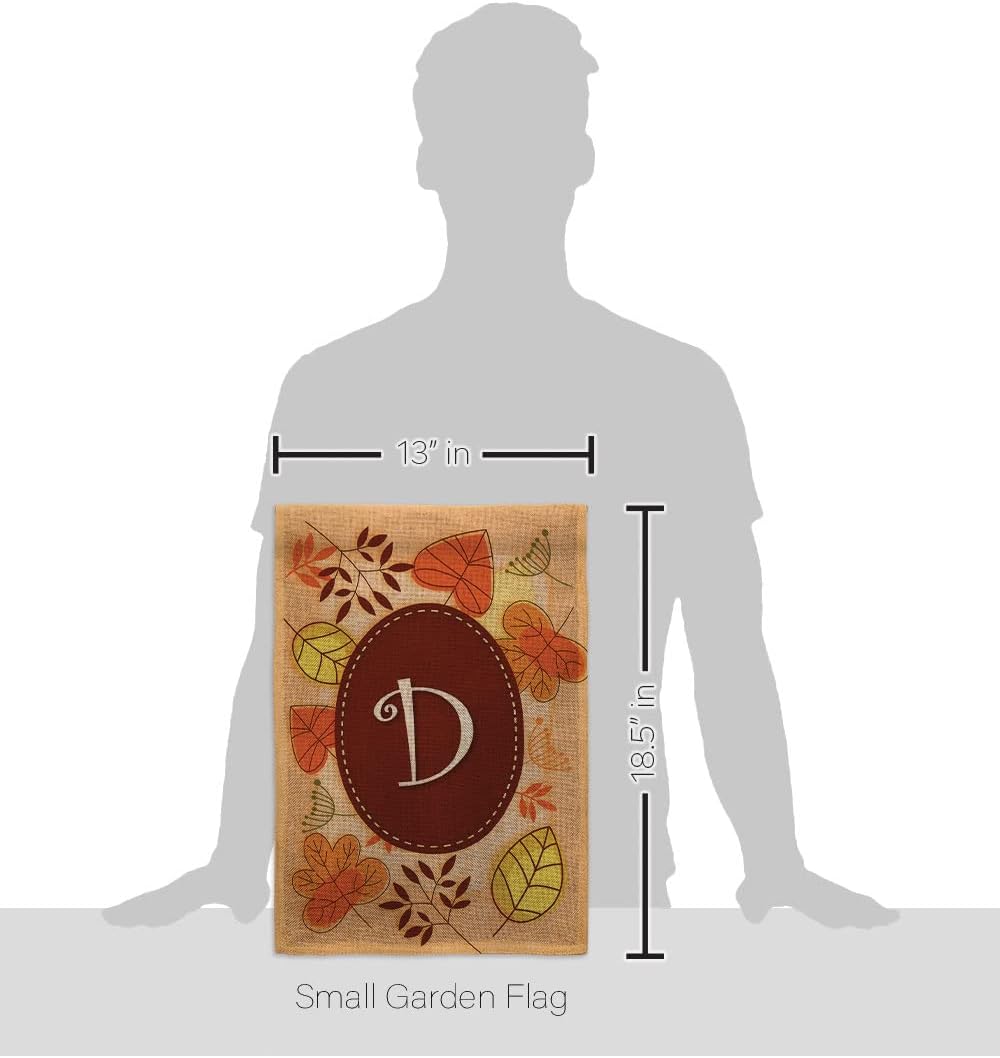 Autumn D Initial Garden Flag - Set Wall Holder Monogram Fall Harvest & Scarecrow Pumkins Sunflower Leaves Season Autumntime Gathering - House Banner Small Yard Gift Double-Sided 13 X 18.5