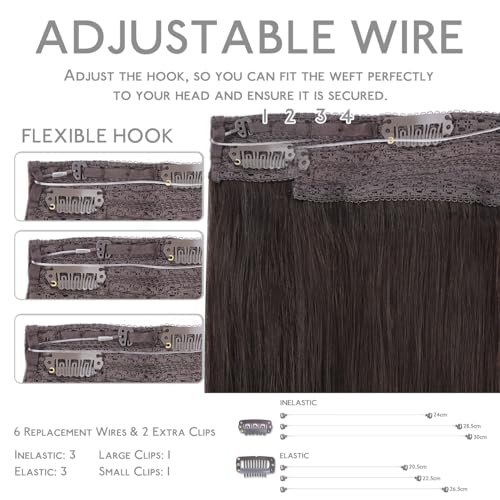 Image of WENNALIFE Wire Hair Extensions Real Human Hair 16 inch 125g Light Dark Brown Remy Real Hair Extensions Invisible Wire Human Hair Natural Easy to Apply Reusable for Volume Straight Hair