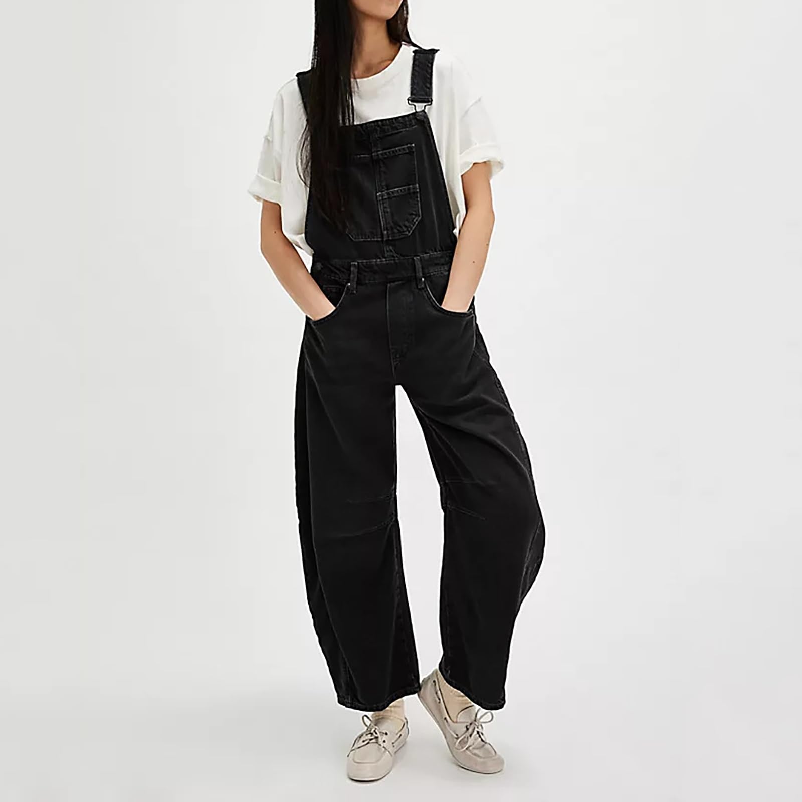 Salopette di Jeans per Donna Ampia Casual Senza Maniche Lunga Tuta da Donna Tute Corte Pantaloni in Denim Dritti per Donna con Tasche