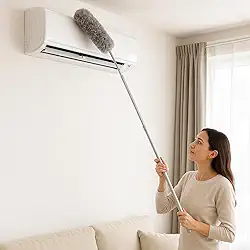 Espanador de Pó Telescópico de Microfibra – Extensível Até 2,80m, Lavável e Flexível – Ideal para Tetos, Ventiladores, Lustres, Ar-Condicionado e Trilhos de Cortina