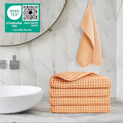 Image of POLYTE 430 GSM Microfiber Lint Free Washcloth Face Towel, 13 x 13 in, 4 Pack (Waffle Weave)