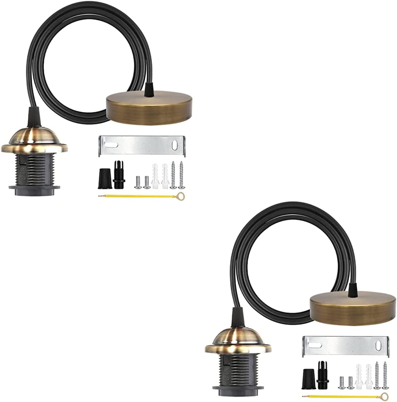 DC VOLTAGE Pendant Light Fitting E27 Ceiling Rose Vintage Lamp Holder Suspension Flex Ceiling Light Fitting kit for Restaurant (Green Brass 2Pack)