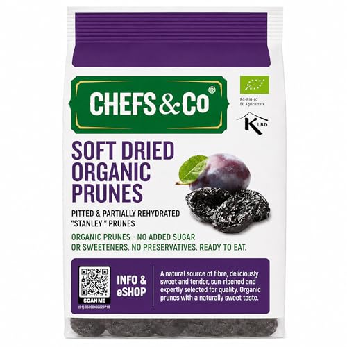 CHEFS & CO Ciruelas Pasas Blandas Sin Hueso | Frutas secas enteras | Tentempié saludable | Vegano y con vitaminas conservadas | Sin sulfitos | Sin azúcares añadidos (ECOLÓGICO, 400g Pack de 1)
