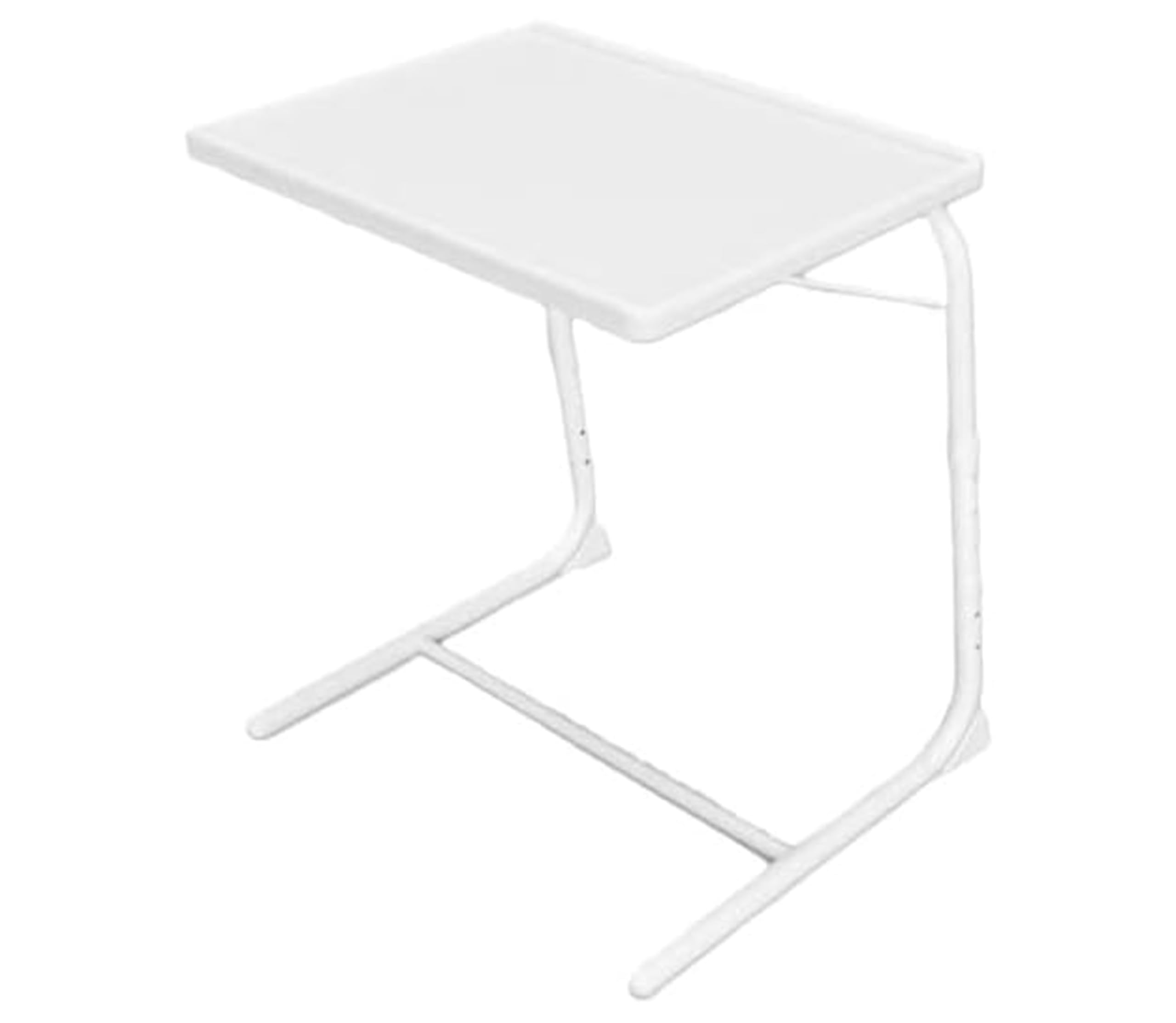 PREMZO Folding Table Adjustable Freestanding Portable Dinner Desk Laptop TV Stand Metal Frame Multi-Functional Lounge Living Room Bedroom Home Office Garden (White Without Cup Holder)