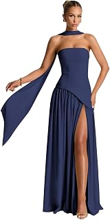 Strapless Bridesmaid Dresses Chiffon Corset A-Line Pleated Long Formal Wedding Guest Dress with Scarf