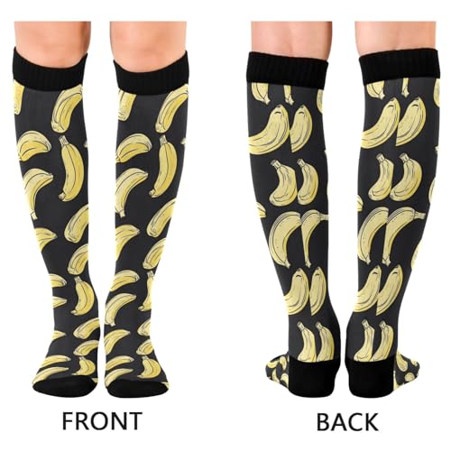 Bananas Compression Socks for Women Men, Circulation Long Knee High Socks Cartoon Fruits Casual Stocking Athletic Tube Sport Sock2