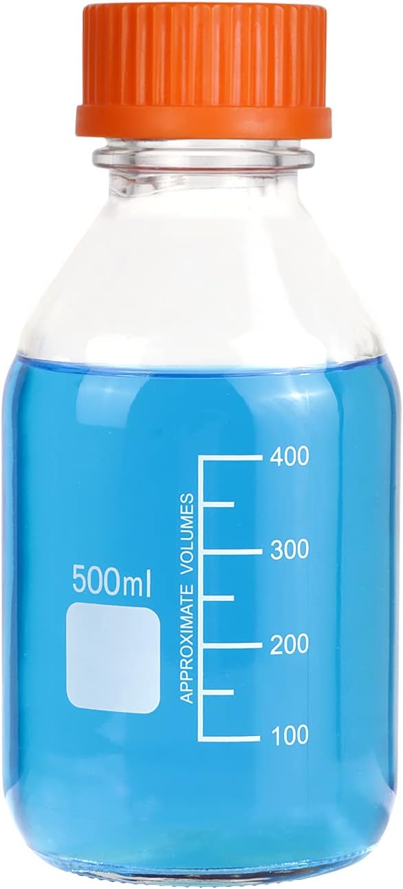 Pastein 8 pieces 500 ml Round Media Glass Bottle Graduated Storage Jar with GL45 Polypropylene Orange Cap