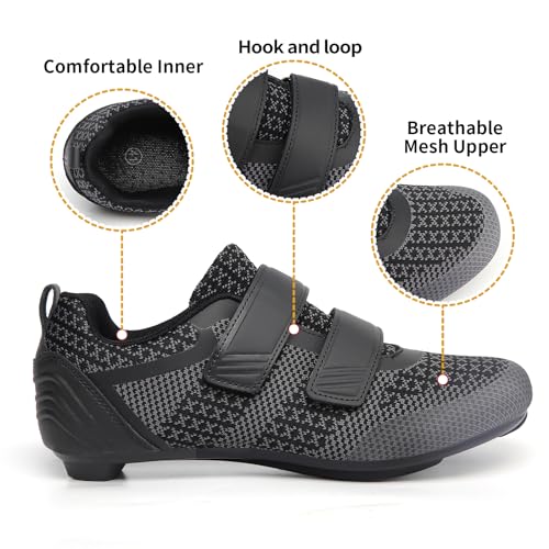 Image of Kyedoo Unisex Road Bike Cycling Shoes Compatible with Peloton Shimano SPD Bike Riding Shoes for Men Women, 3 Straps, Pre-Installed Delta Cleats for Indoor Outdoor Cycling Biking size 5.5 (Black-two)