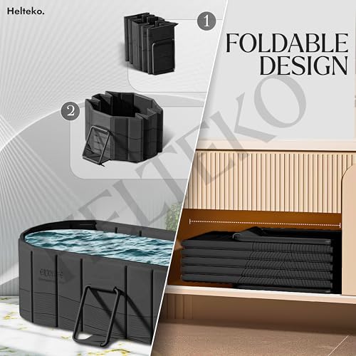 Image of Helteko Bath Tub for Adult for Bathroom, Foldable Tub for Home Use with Drainage Hole, Thickened Insulated Ice Bath Tub, Inflatable BathTub for Adults, Ice BathTub for Adults (Black Titan)