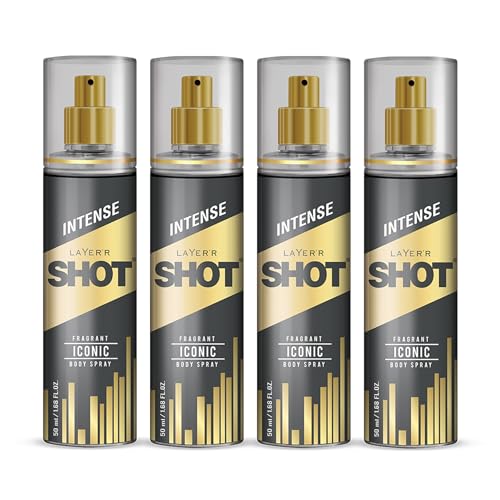 Image of Layer'r Shot Gold Iconic Body Spray for Men, Pack of 4 (4x50ml) | Long-Lasting Fresh Ozonic Citrus & Amber Fragrance | Travel Size Deodorant | IFRA Certified