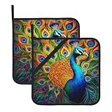 Materiale del prodotto: i nostri maestosi tappetini resistenti al calore con motivo pavone sono realizzati in tessuto di poliestere con un design stampato a tutta larghezza. Questo set di due pezzi include tappetini quadrati resistenti al calore, ciascuno misura 20,5 x 20,5 cm, aggiungendo un tocco di stile alla tua cucina.