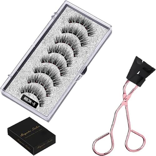 BSLVWG Magnetische Wimpern ohne Eyeliner Wiederverwendbare falsche Wimpern Natural Look 3D Effekt Wasserdichte gefälschte Wimpern Set mit Applikator (2 Paare) (03)
