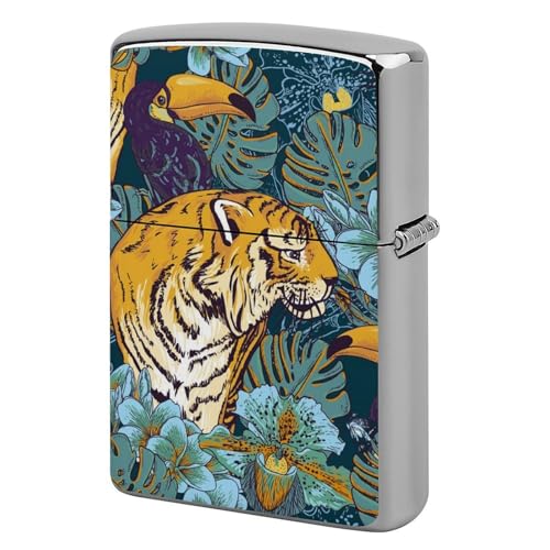 ライターケース ZIPPO/ジッポー兼用ケース 熱帯植物 虎 ジッポライターカバー 互換性のある 軽量 おしゃれ 両面プリント メンズ レディース 贈り物