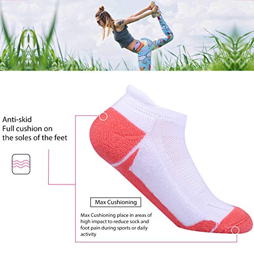 JOYNÉE Womens Athletic Ankle Sports Running Low Cut Tab Cushioned Socks 6 Pack,White,Sock Size 9-113