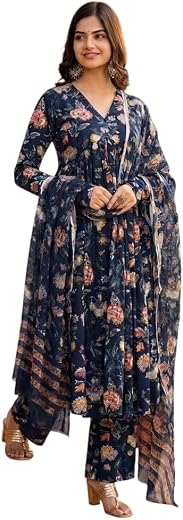 Omkar Prints Women’s Anarkali Kurta Set with Pant – Kurta Set for Women Kurta &amp; Kurti Set, Stylish Ethnic Outfit for Casua...