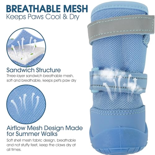 Image of ROZKITCH Dog Shoes for Large Dogs, Mesh Breathable Dog Boots & Paw Protectors for Hot Pavement Summer Beach Walk City Walk, 360 Anti-Slip Dog Booties for Hiking /Walking Blue 3#