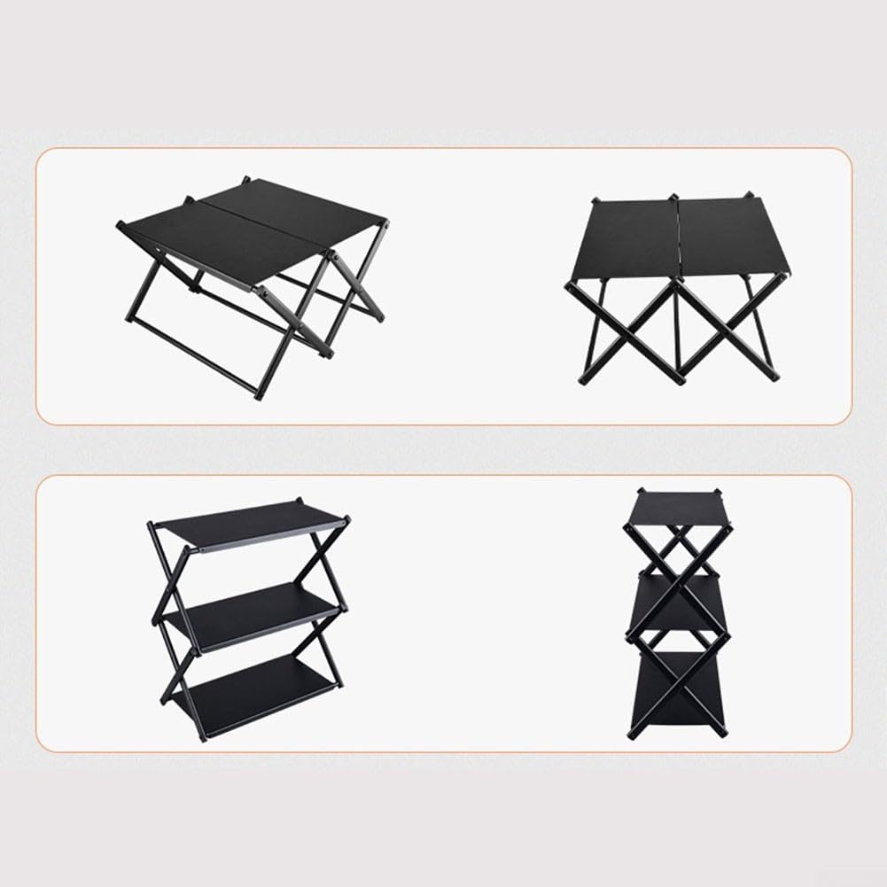 Kompaktes faltbares Aufbewahrungsregal, 3-lagig, Campingregal, Outdoor-Küchen-Organizer, leicht, tragbar, kein Werkzeug erforderlich, schwarzer Karbonstahl, 330 x 175 x 365 mm