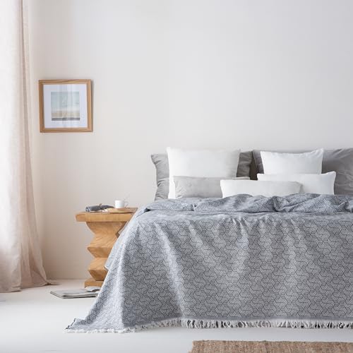 Couvre-lit en coton géométrique de qualité supérieure 180x280 cm gris