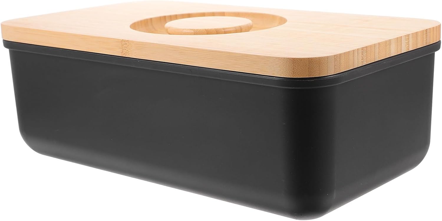 BESPORTBLE Bread Box with Cutting Board Lid Kitchen Bread Bin Container for Countertop Storage Black Food Storage Box and Pastries
