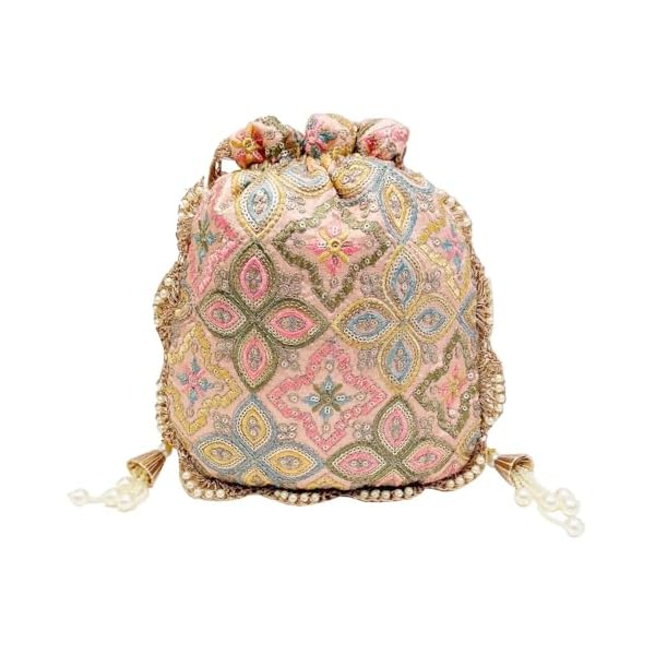 BYRA Organza Silk Heavy Embroidered Bridal Potli Bag for Women Festive Potli Pouch