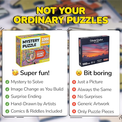 Image of Odd Pieces Jigsaw Puzzles 1000 Pieces with Storytelling Comics, for Women, White Elephant, Mystery Puzzle for Adults & Kids - 19.7'' x 27.6'' Frameable Magic Puzzle Art (Series 2)