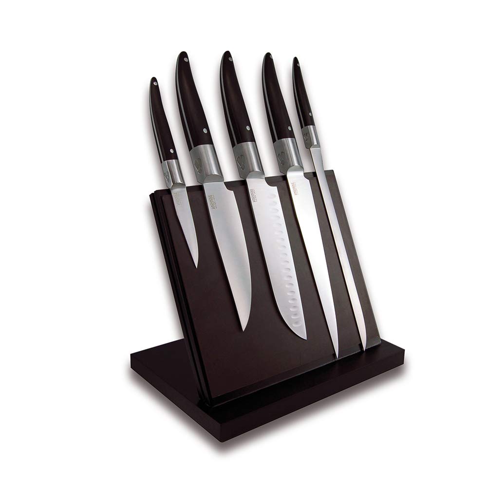 Laguiole Expression® - Bloc Aimanté de 5 Couteaux de cuisine - Couteau d’office + couteau de cuisine + santoku + couteau de chef + couteau à jambon - Acier inoxydable