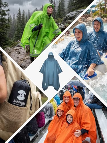 Image of SaphiRose Hooded Rain Poncho Waterproof Raincoat Jacket for Men Women Adults