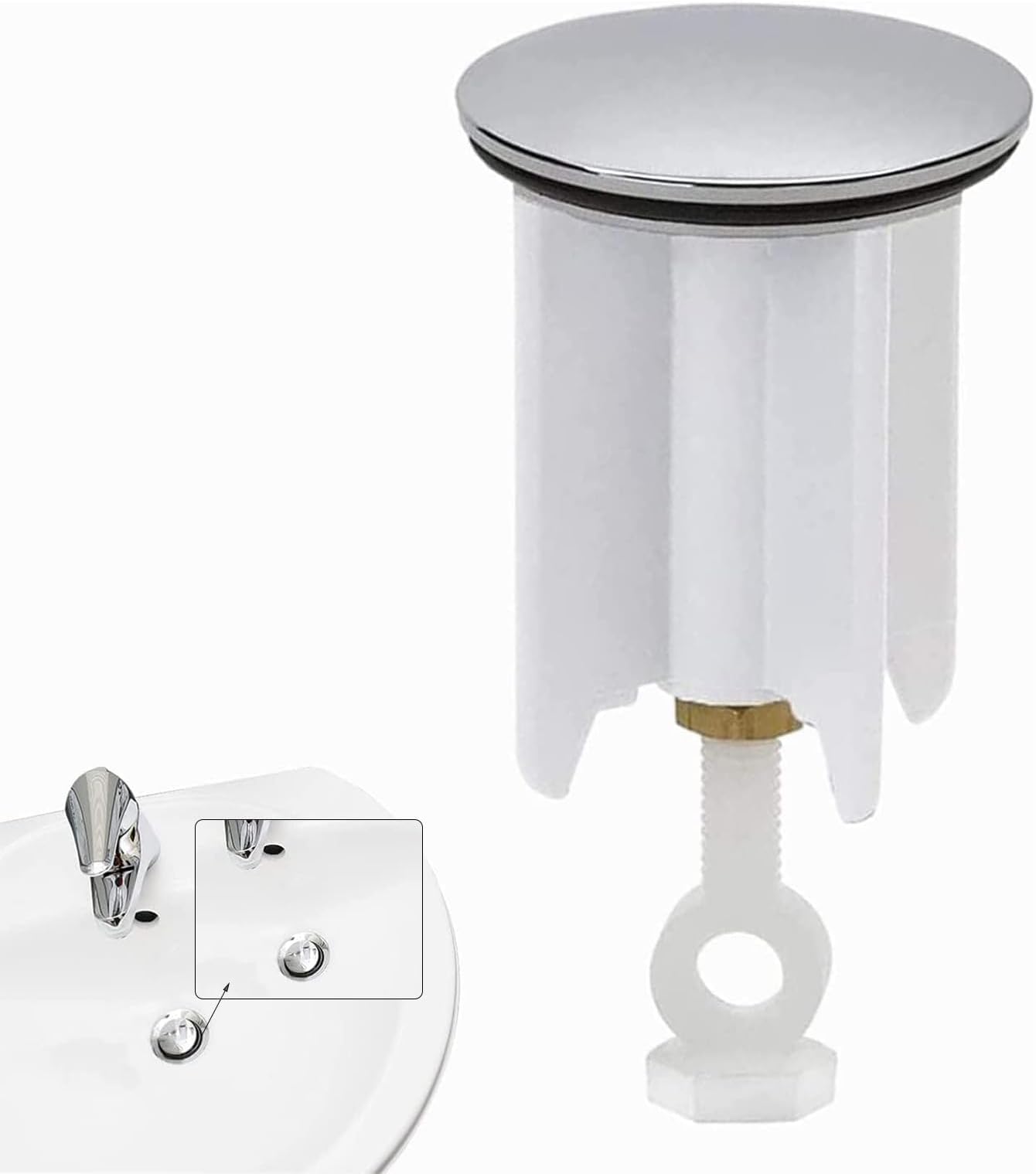 Joyzzz Pop up Sink Plug, Bounce Wash Basin Sink Drain Strainer Height Adjustable Pop-Up Plug, Tub Stopper, Bathroom Sinkes Stopper for Bathroom, Basin Sinks, Kitchen Sinks, Bidets (40mm Diameter)