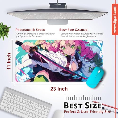 Image of Anime Theme Printed XL Extended Stich Edge Mousead | Smooth Surface Gaming Mousepad with Anti-Slip Rubber Base | 3mm Thick - 11 x 23 Inch (Mitsuri (P107))