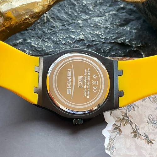 Image of SKMEI Men's Analog Sports Watch Waterproof LED Men's Watch New Wheels Rolling Creative Fashion Wristwatch 2359 (Yellow Silica Gel)