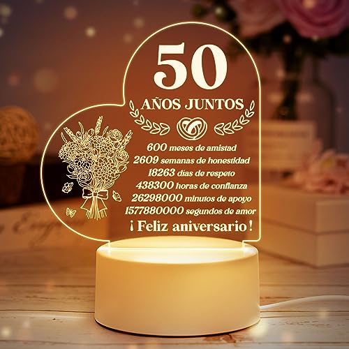 Vetbuosa Regalos para 50 Aniversario - Lámpara de Noche para Bodas Oro
