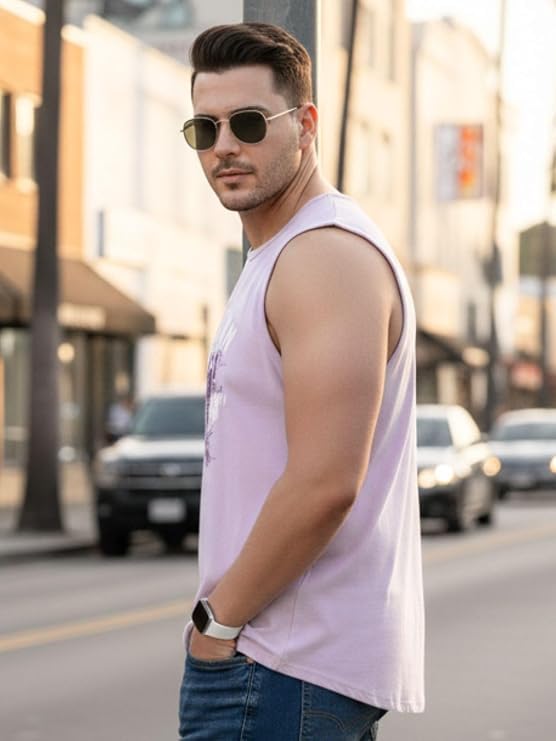 Image of Rigo Stylish Cotton Printed Vest for Men | Round Neck,Regular Fit, Sleeveless T-Shirt Vest for Men | Casual Innerwear Sando for Men & Boys - Perfect for Workouts Gym, Vacations, and Beaches