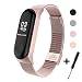 Produktbild BDIG Für Xiaomi Mi Band 3 Armband Metall, Ersatzband Wasserdicht Edelstahl Strap Armband Zubehör für Xiaomi Mi Band 3 miband 3 (Fitness Tracker Nicht Enthalten) (MeLan Pink)