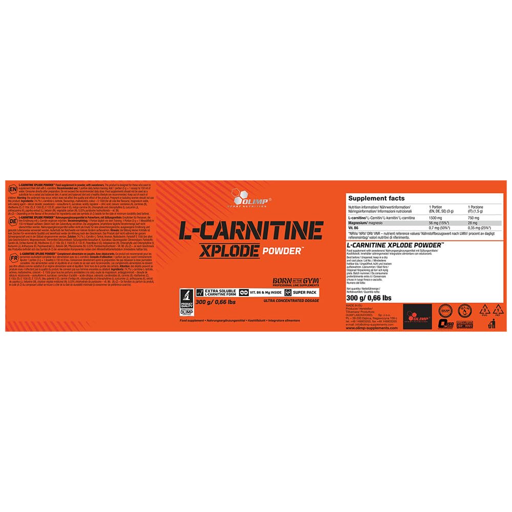 OLIMP SPORT NUTRITION L-carnitine Xplode Powder Naranja, color Naranja, 300 g