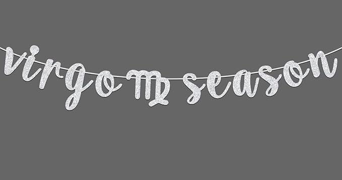 Virgo Season Banner, Happy Birthday Virgo Bunting Sign, Big Virgo Energy, 12 Zodiac Constellation Theme Birthday Party Decoration Supplies, Silver Glitter