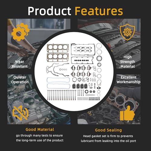 Image of Head Gasket Set with Bolts, 5.3 /4.8L for Chevy Avalanche /Suburban /Silverado /Tahoe /Express, for Buick Rainier, for GMC Envoy /Savana /Sierra /Yukon, for Escalade, 02-11, HS26191PT ES72173(46pcs)