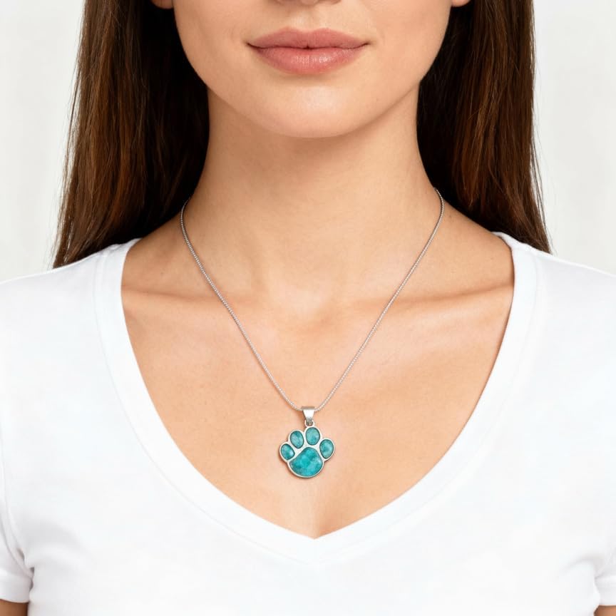 Turquoise Network Dog Paw Pendant Necklace in 925 Sterling Silver with Genuine Gemstones & Gemstones - Image 4