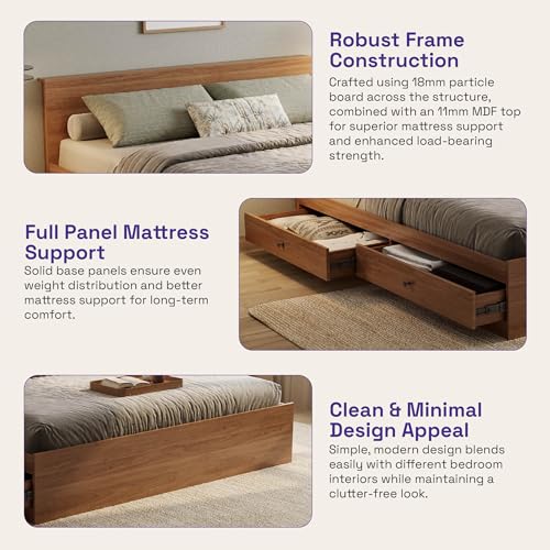 Image of Wakefit Bed | 1 Yr Warranty | King Size Bed, Comes with Drawer Side Storage, Noise-Free, Density: 680-750 kg /m, Termite & Borer Resistant, Fits Mattresses Up to 8 Inches(Taurus78x72-Columbian Walnut)